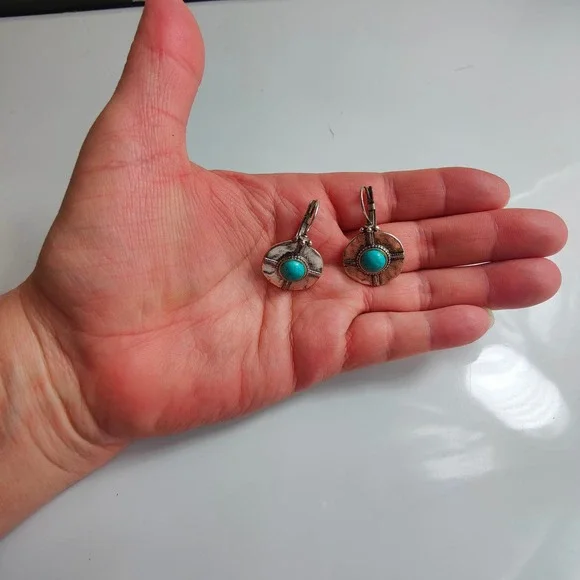 Vintage Boho Turquoise Pendant Necklace  Choker Earrings Set Tribal Southwestern - Picture 7 of 8